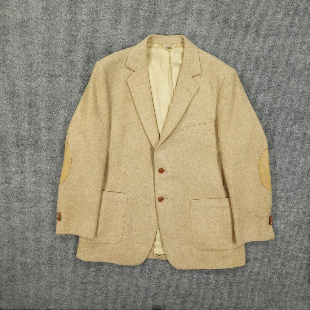 Vintage Anthony's Sport Coat Mens 46 Beige Wool Tweed Elbow Patch Blazer 90s